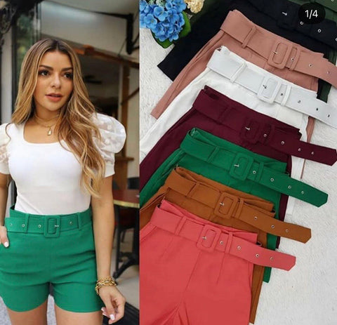 Belted High-Rise Shorts