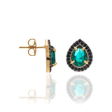 GOLD PLATED EARRING WITH ZIR BLACK AND APLICATION RHODIUM BLACK AND CRISTALS