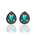 GOLD PLATED EARRING WITH ZIR BLACK AND APLICATION RHODIUM BLACK AND CRISTALS